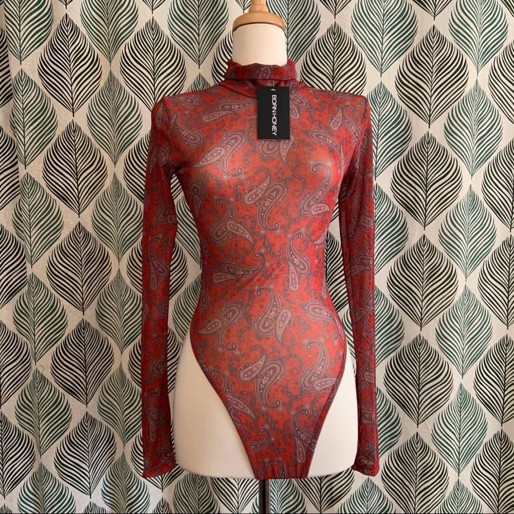 COPY - BORN HONEY | Paisley Sheer Mesh Bodysuit NWT